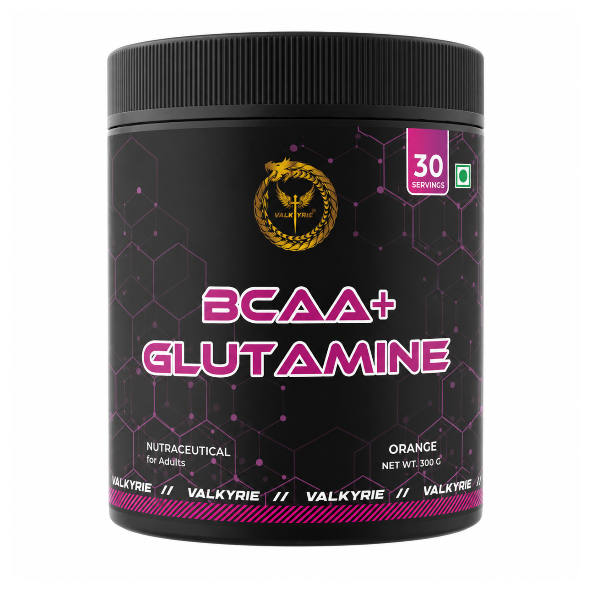 Valkyrie BCAA + Glutamine 300g – Orange Flavour | Amino Acids for Muscle Recovery & Performance