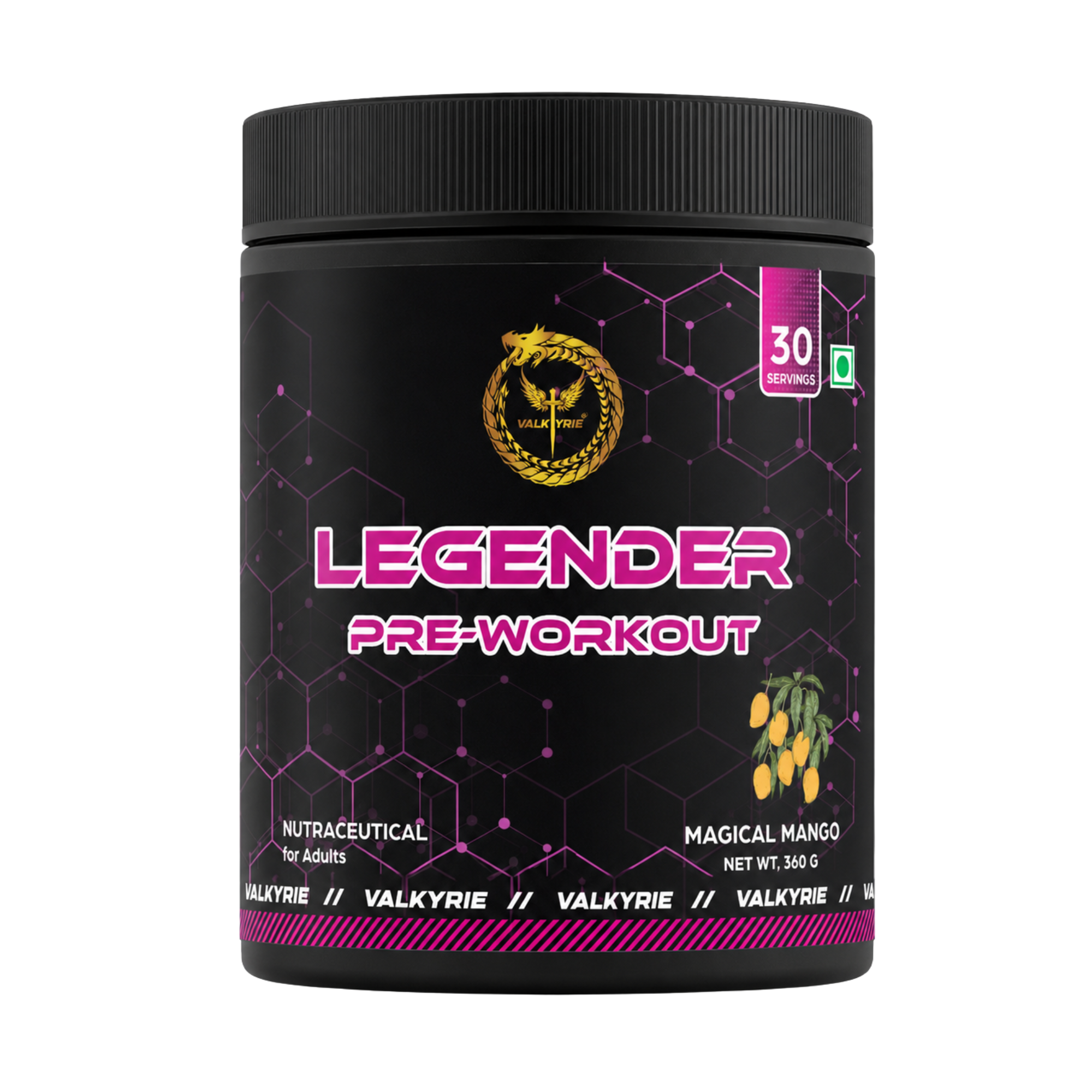 Valkyrie Legender Pre-Workout – Citrulline, Beta-Alanine, Magical Mango, 360g, 30 Servings