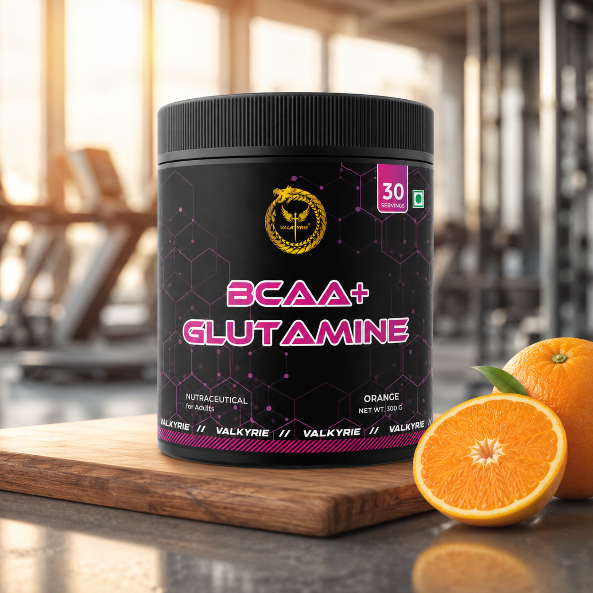 Valkyrie BCAA + Glutamine 300g – Orange Flavour | Amino Acids for Muscle Recovery & Performance
