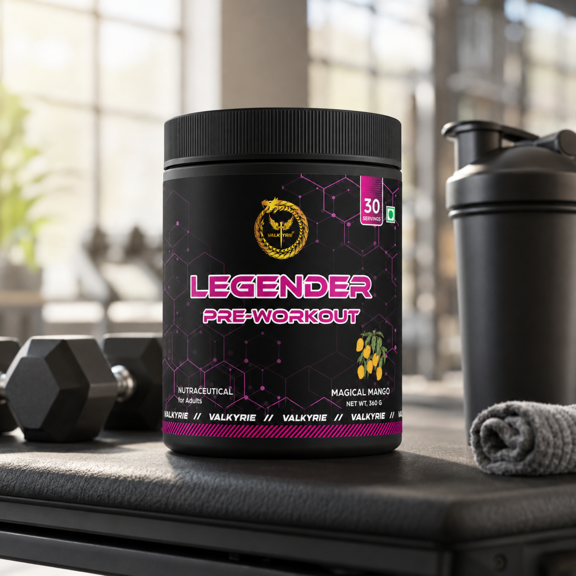 Valkyrie Legender Pre-Workout – Citrulline, Beta-Alanine, Magical Mango, 360g, 30 Servings