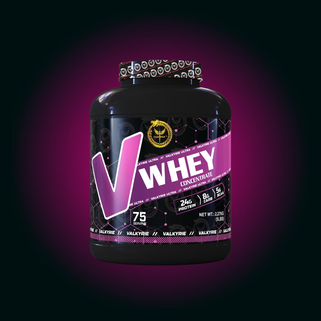 Valkyrie Premium whey protein concentrate with 24g protein per serving to support muscle growth, strength, recovery, and daily nutrition.