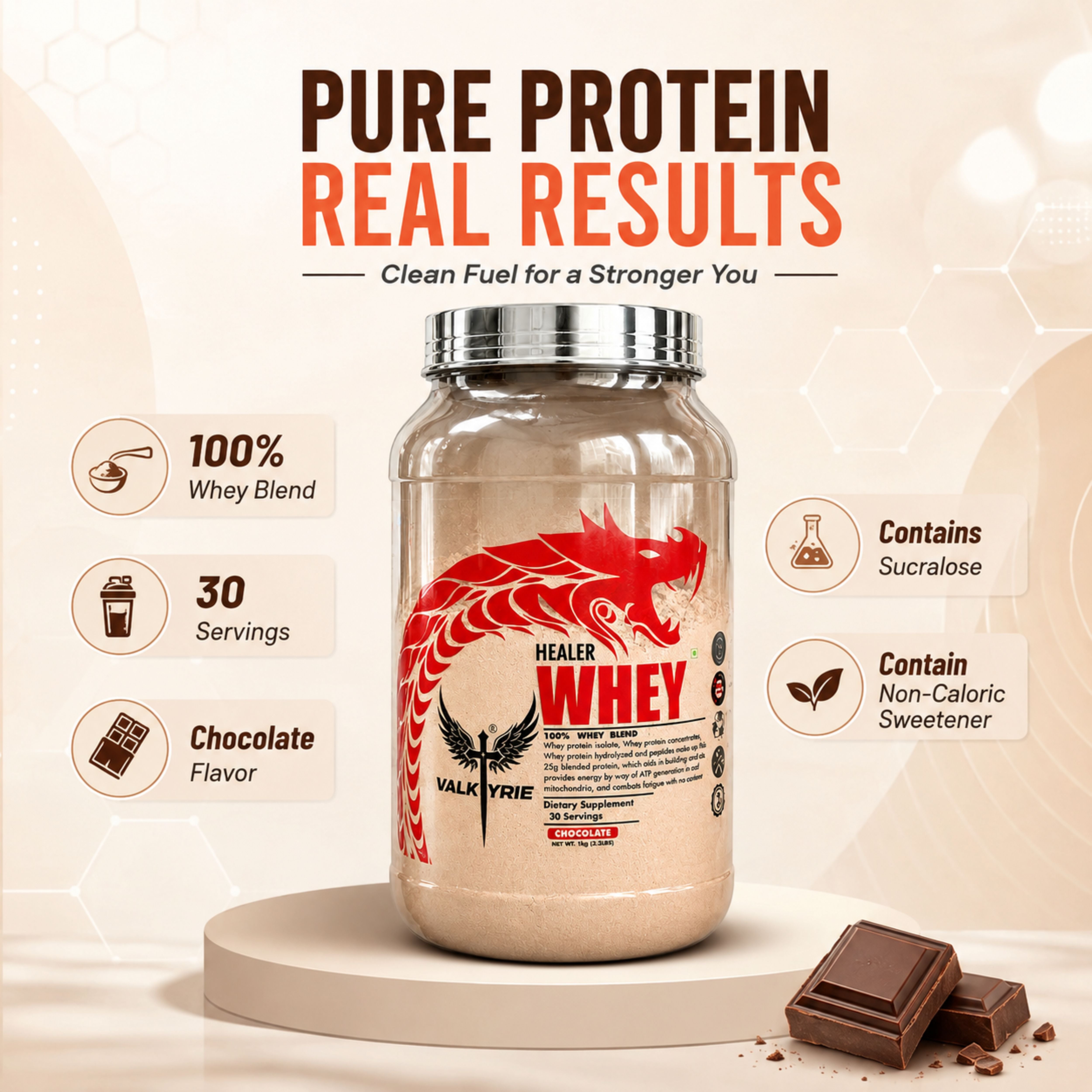 Healer Whey Protein Powder Chocolate Flavor 1kg | Premium Protein Supplement for Muscle Growth & Recovery