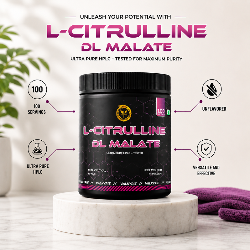 Valkyrie L-Citrulline DL Malate Powder, Ultra Pure HPLC-Tested, Unflavoured, 260g, 100 Servings