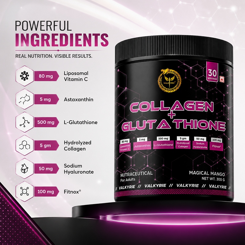Valkyrie Collagen + Glutathione Powder, Mango, 300g, 30 Servings, Skin & Anti-Aging