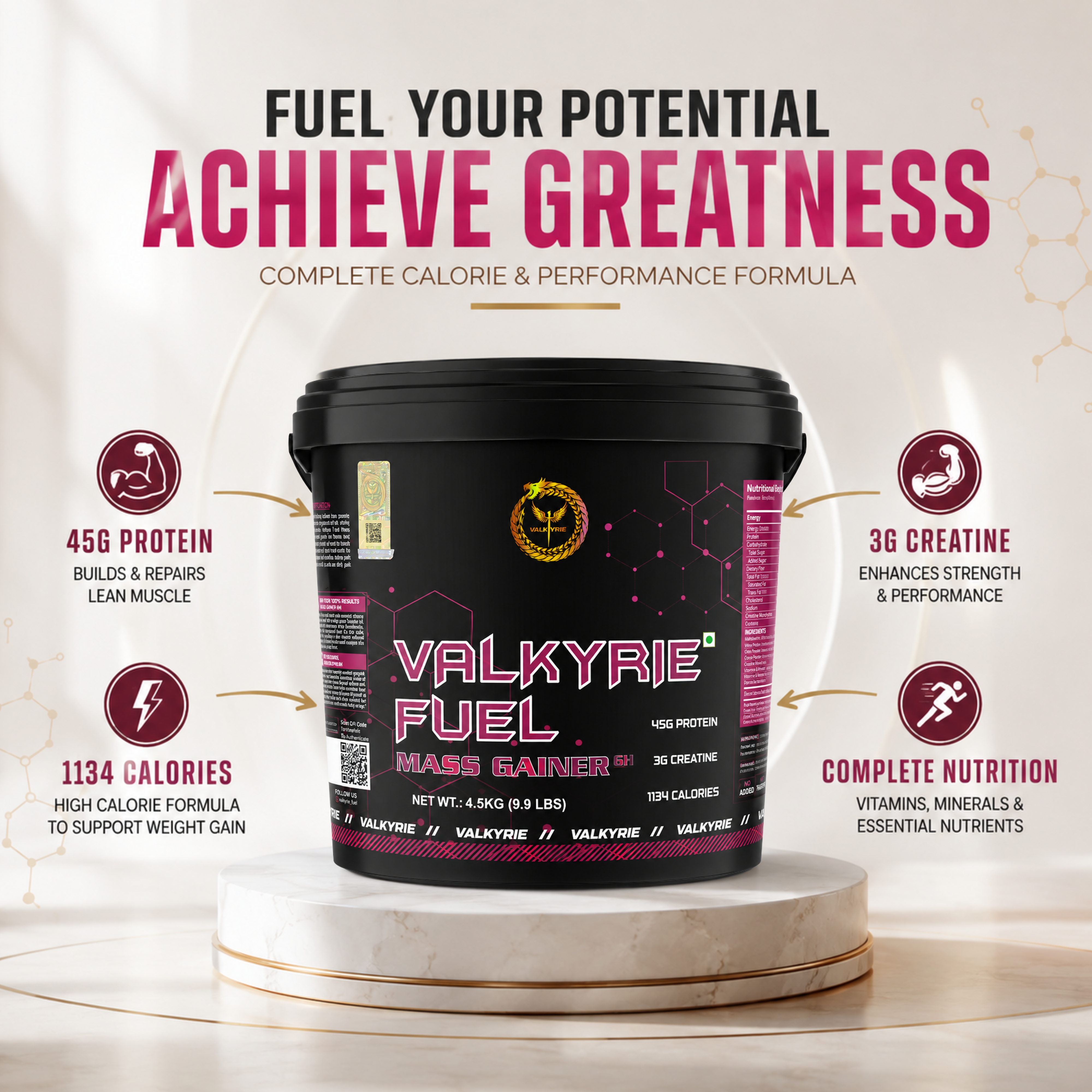 Valkyrie Fuel Mass Gainer 5Kg – Advanced Weight Gain & Muscle Growth Formula for Strength and Performance
