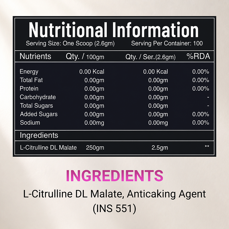 Valkyrie L-Citrulline DL Malate Powder, Ultra Pure HPLC-Tested, Unflavoured, 260g, 100 Servings